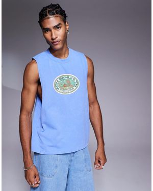 ASOS Débardeur épais coupe carrée décontractée à imprimé sur le devant - Bleu