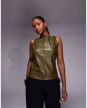 ASOS Pu High Neck Front Seam Top - Green