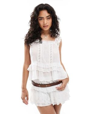 ASOS Cami Top With Pleated Front And Ruffle Lace Shoulders - White