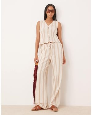 Vila Mix And Match Linen Touch Tie Waist Wide Leg Trouser - Natural