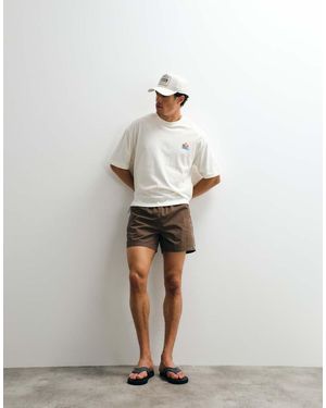 ASOS Wide Mid Length Elasticated Nylon Short With Piping Styling - Natural