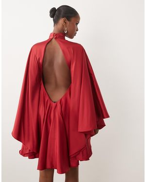 The Dolls House Lorena Satin Volume High Neck Open Back Mini Dress - Red