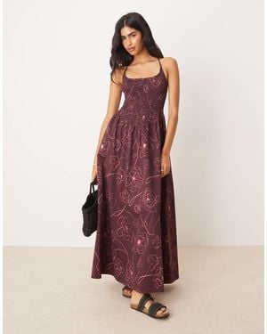 ASOS Scoop Neck Crinkle Maxi Dress With Cross Back - Multicolour