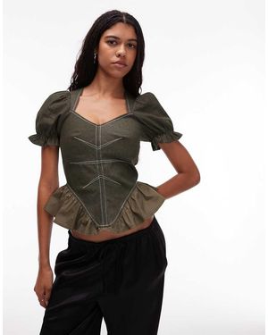 laagam Regina Fitted Bodice Puff Sleeve Blouse - Black