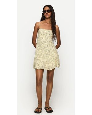 Bershka Wafelgebreide Mini Jurk Met Print - Naturel
