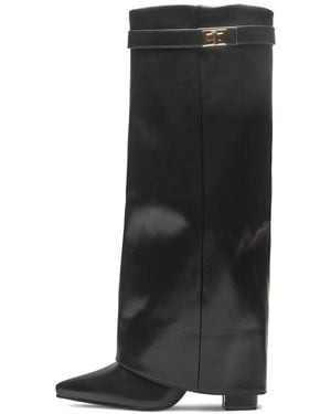 SEQWL Mid Heel Calf Boots With Metal Buckle And Zip Closure - Black