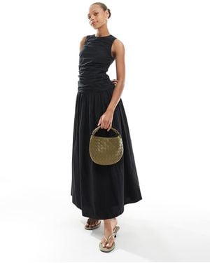 4th & Reckless Mouwloze Poplin Maxi-Jurk Met Rimpeleffect En Verlaagde Taille - Wit