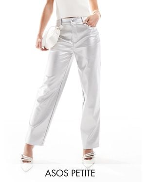 ASOS Asos Design Petite Faux Leather Straight Leg Pants - White