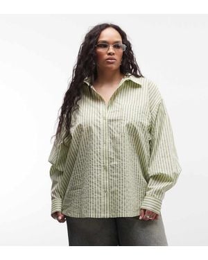 Collusion Plus Oversized Boxy Stripe Shirt - Grey