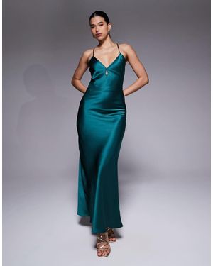 Aria Cove Satin Keyhole Detail Open Strappy Back Maxi Dress - Blue