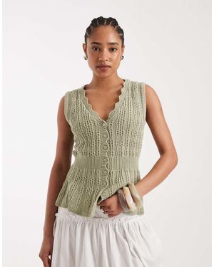 New Look Gebreide Gilet Met Ingenomen Taille - Groen