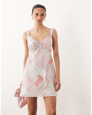 Abercrombie & Fitch Linen Rich Milkmaid Mini Dress - Pink