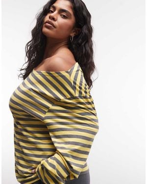 Collusion Plus Long Sleeve Off The Shoulder Stipe Top - Yellow