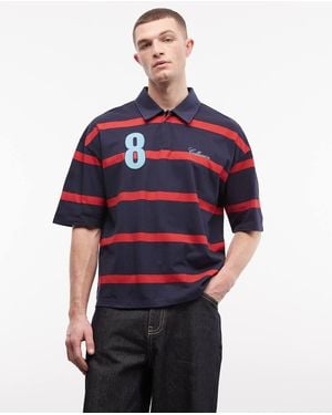 Collusion Polo A Rayas Azules Y Rojas De Corte Cuadrado Extragrande Con Bordado De - Rojo