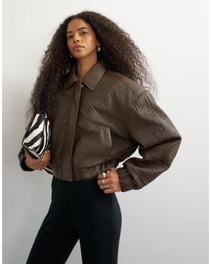 TOPSHOP Bomber texturé chocolat - Marron