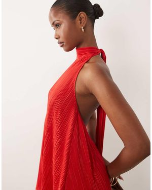 ASOS Plisse Halter Neck Mini Dress With Ruffle Hem - Red
