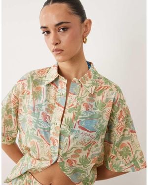ASOS Strandoverhemd Met Reverskraag En Landschapsprint, Deel Van Co-Ord Set - Bruin