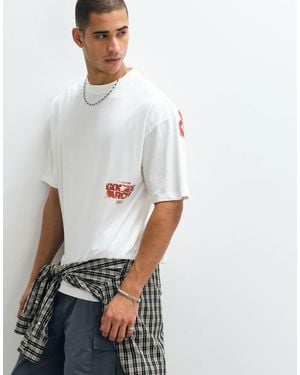 ASOS T-shirt oversize à grand imprimé texte - crème - Blanc