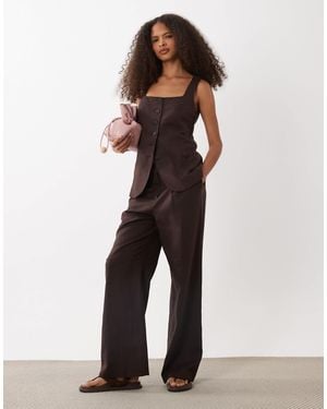 New Look Linen Blend Tailored Wide Leg Trousers - Brown