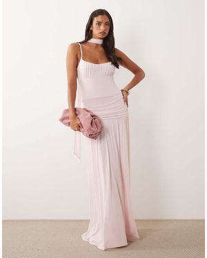 ASOS Mesh Ruched Bust Maxi Dress With Scarf Detail - Pink
