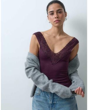 ASOS Seamless V Neck Vest With Lace Detail - Grey