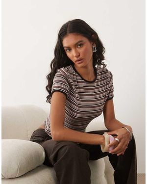 ASOS Short Sleeve Contrast Ringer Top - Brown