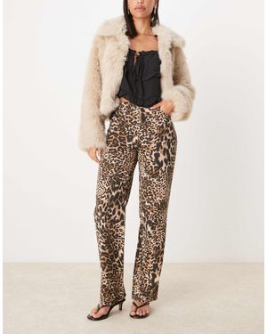 The Frolic Exklusiv – jeans mit geradem schnitt, leopardenmuster und taschen aus spitze - Natur