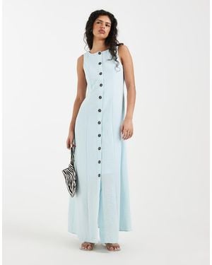 Vero Moda Linen-look Button-front Maxi Dress - Blue
