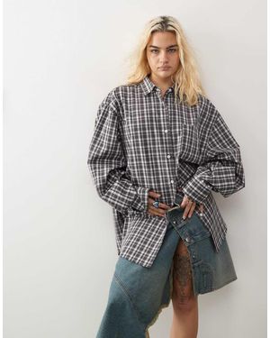 Collusion Camicia Oversize Color Antracite A Quadri - Grigio