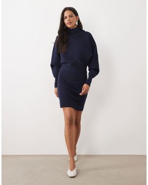 ASOS Premium High Neck Batwing Compact Mini Knitted Dress - Blue
