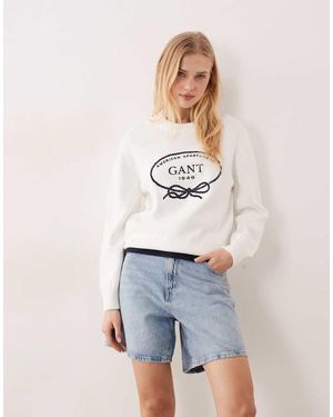 GANT Felpa Girocollo Guscio D'Uovo Con Logo Vintage Sul Petto - Bianco