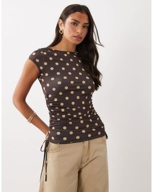 ASOS Lettuce Edge Cap Sleeve With Ruching Channel - Brown