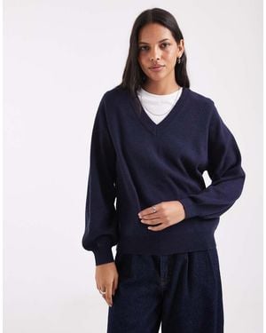 ASOS V Neck Relaxed Fine Gauge Jumper - Blue