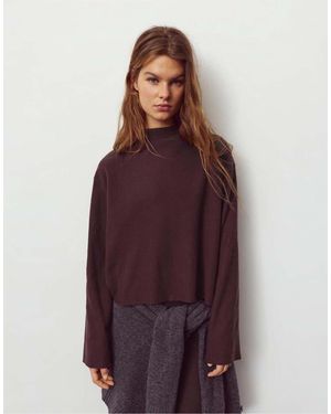 Pull&Bear Zacht Gebreid T-Shirt - Paars