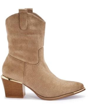 SEQWL Western Cowboy Calf Boots With Pointed Toe And Block Heel - Brown