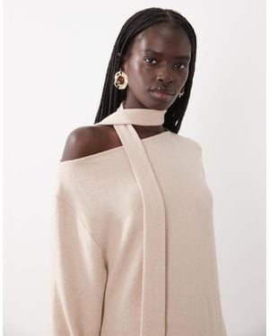 ASOS Maxikleid mit schal-detail und carmen-ausschnitt - Natur