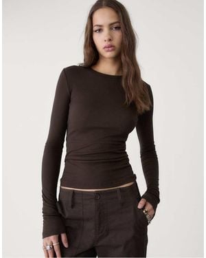 Stradivarius Ribbed Long Sleeve T-shirt - Black