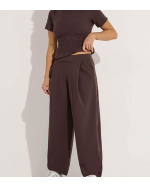 PixieGirl Petite Jersey Pleated Barrel Trousers - Brown