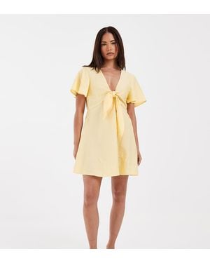 Vero Moda Crinkle Textured Woven Tie Front Mini Dress - Yellow