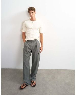 TOPMAN Pantalones Gris Carbón A Rayas Cargo De Pernera Ancha