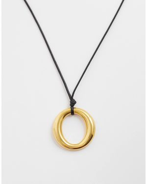 Kaiia Exclusive Leather Cord Stainless Steel Pendant Necklace - Metallic