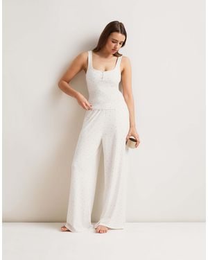 Tala Soft Lounge Pointelle Drawstring Wide Leg Pyjama Bottoms - Natural
