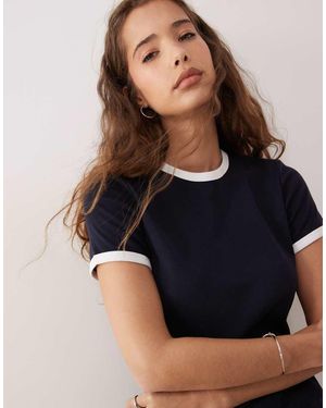 ARKET Slim Fit Ribbed T-shirt With Trim - Blue