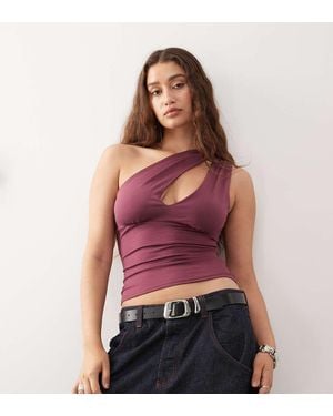 Weekday One Shoulder Top With Slash Detail - Red