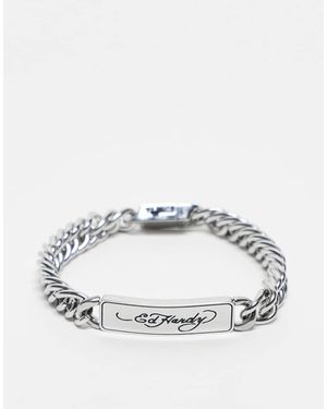 Ed Hardy Logo Stainless Steel Curb Chain Id Bracelet - Metallic