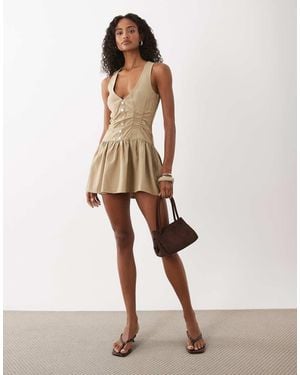 Motel Makana Plunge Mini Dress - Natural