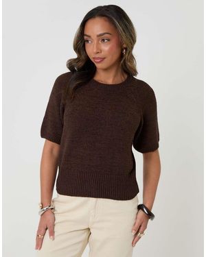 Threadbare Knitted Yarn Short Sleeve T-Shirt - Brown