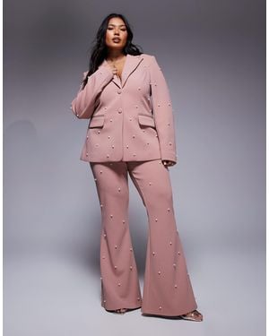 ASOS Curve Pearl Embellished Tailored Trouser Co-Ord - Pink