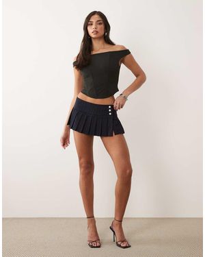 I.AM.GIA Remini Button Detail Pleated Ultra Mini Skort And White Pinstripe - Blue