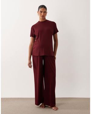 ASOS Asos Design Maternity Lounge Ribbed Mix And Match Wide Leg Pyjama Bottoms - Red